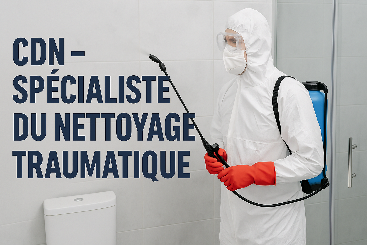 Nettoyage traumatique professionnel dans une salle de bain avec équipement complet